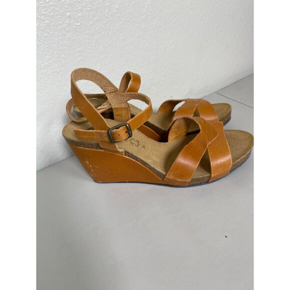Uma Leather Strappy Wedge Sandals Size 9 EU 39 Made In Spain Orange Brown Ankle - Picture 12 of 13